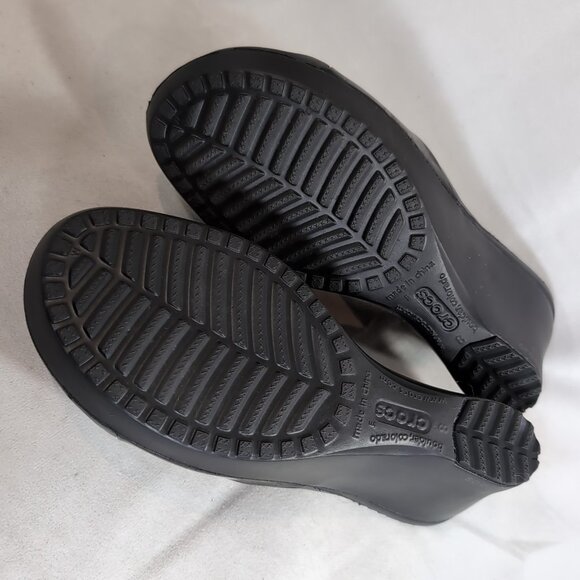 CROCS Sassari Wedge Sandals Heels Black Women's US 8 Slide Comfort Open Toe - Picture 13 of 15